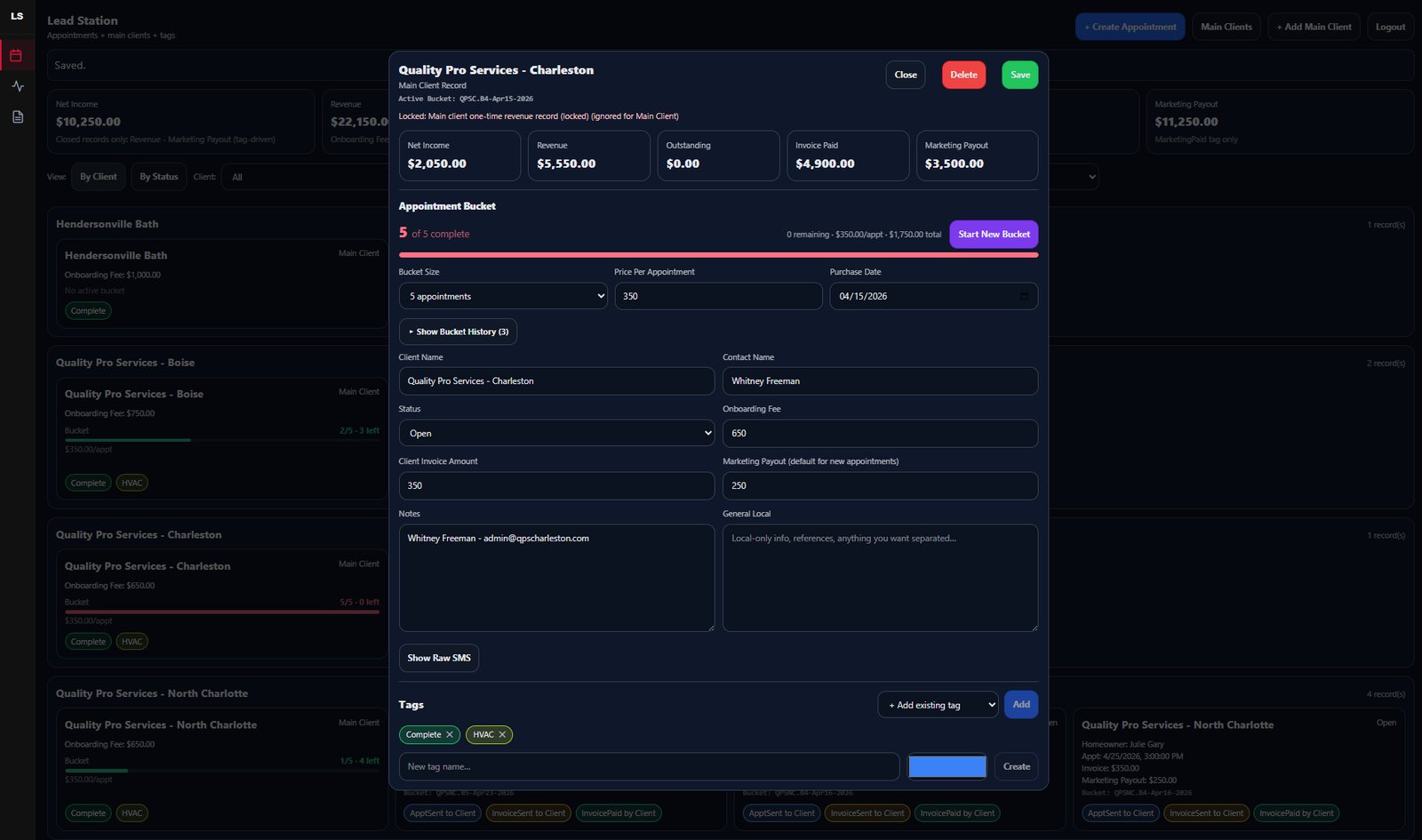 Per-client detail with bucket and tags