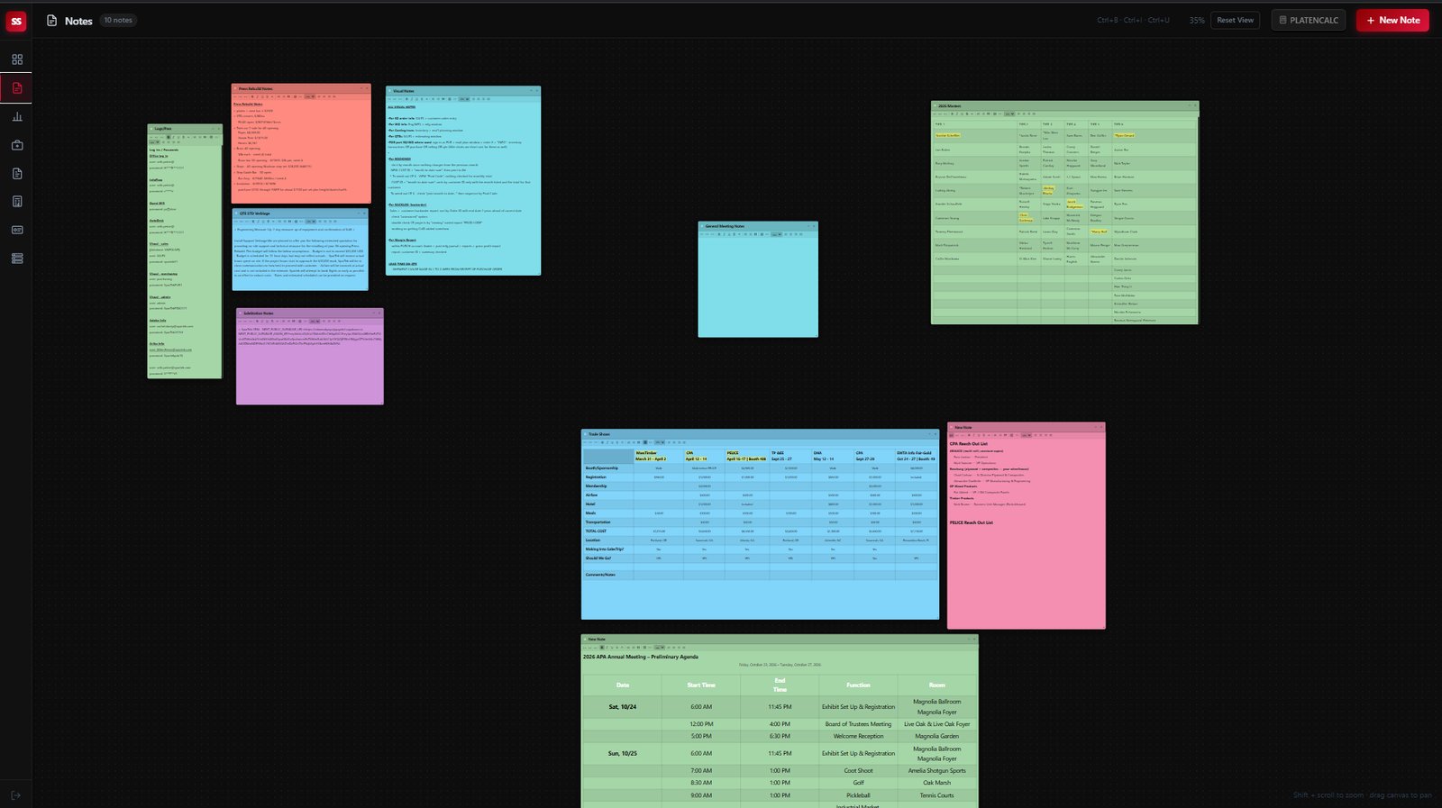 Operator-built notes and whiteboard view
